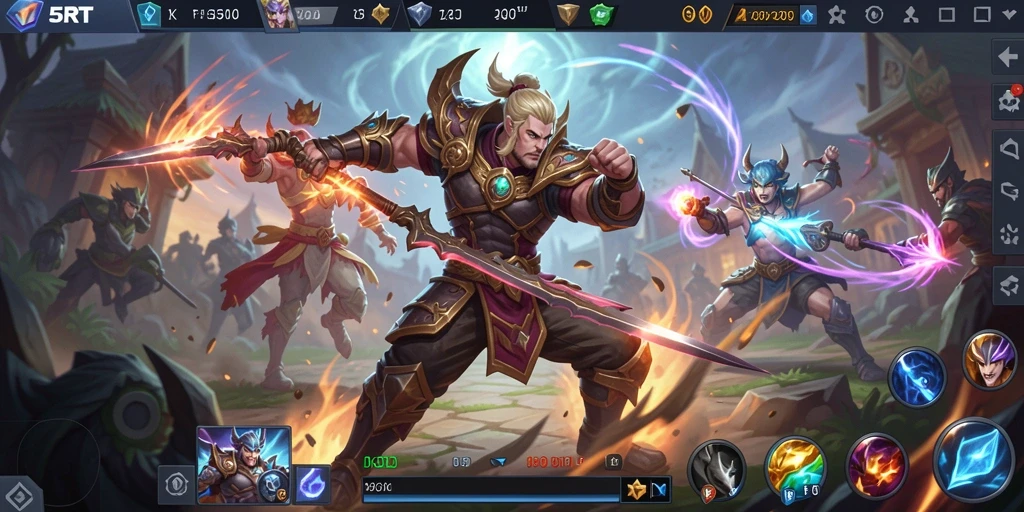 Tangkapan layar 5RT menampilkan aksi pertarungan MOBA yang seru.