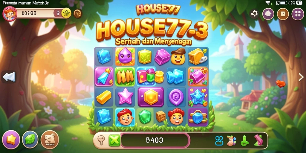 Screenshot permainan <strong>HOUSE777</strong> menampilkan serunya gameplay Match-3.