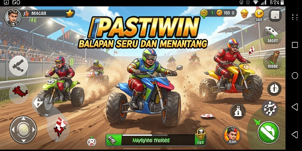 Screenshot menampilkan aksi balap mendebarkan di lintasan.